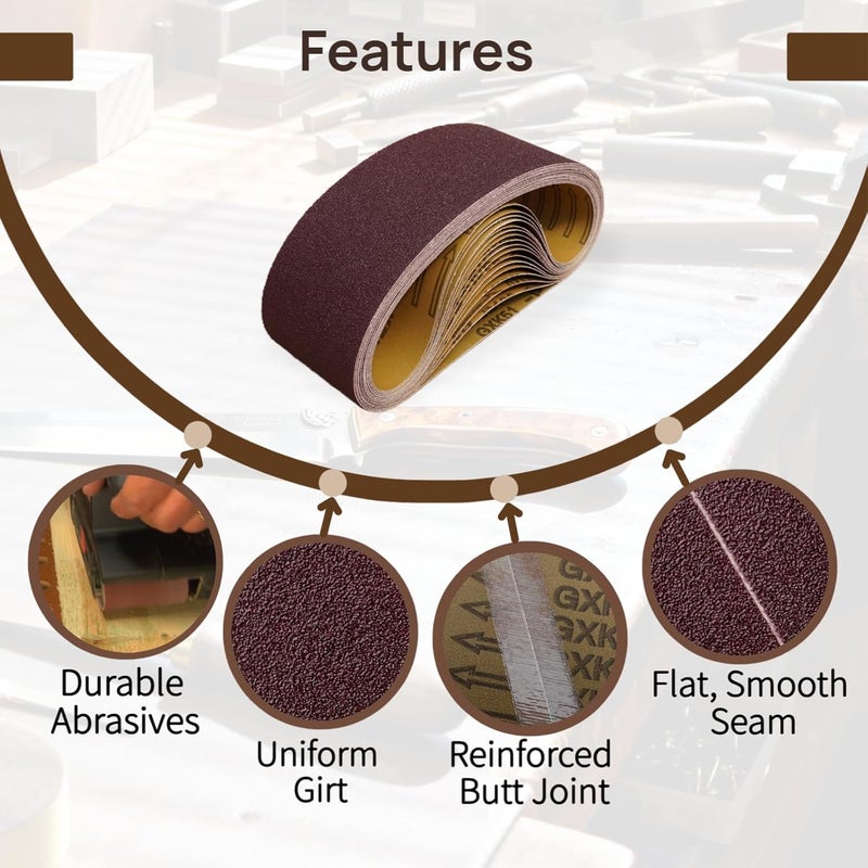 KTHUA 3x21 Belt Sander Sanding Belts: 20-Pack 80–400 Grit — Anti-Clog Coating & Durable Abrasives — for Fast Reliable Material Removal on Wood & Metal Projects — Fits 3×21 Handheld Belt Sanders - Image 5